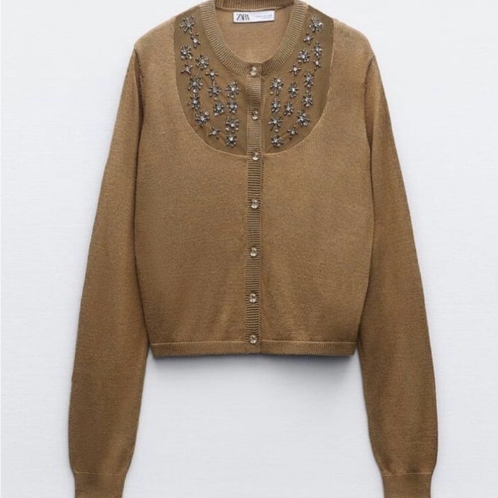 Zara Tan Embellished Cardigan